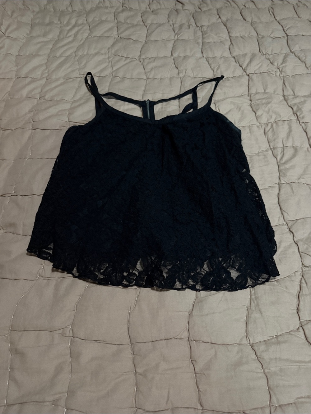 Guess Lace Overlay Spaghetti Strap Tank Top - Black